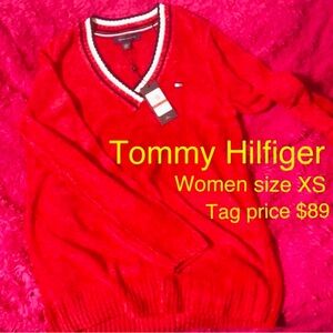 NWT Tommy Hilfiger women red long sleeves sweater top size XS